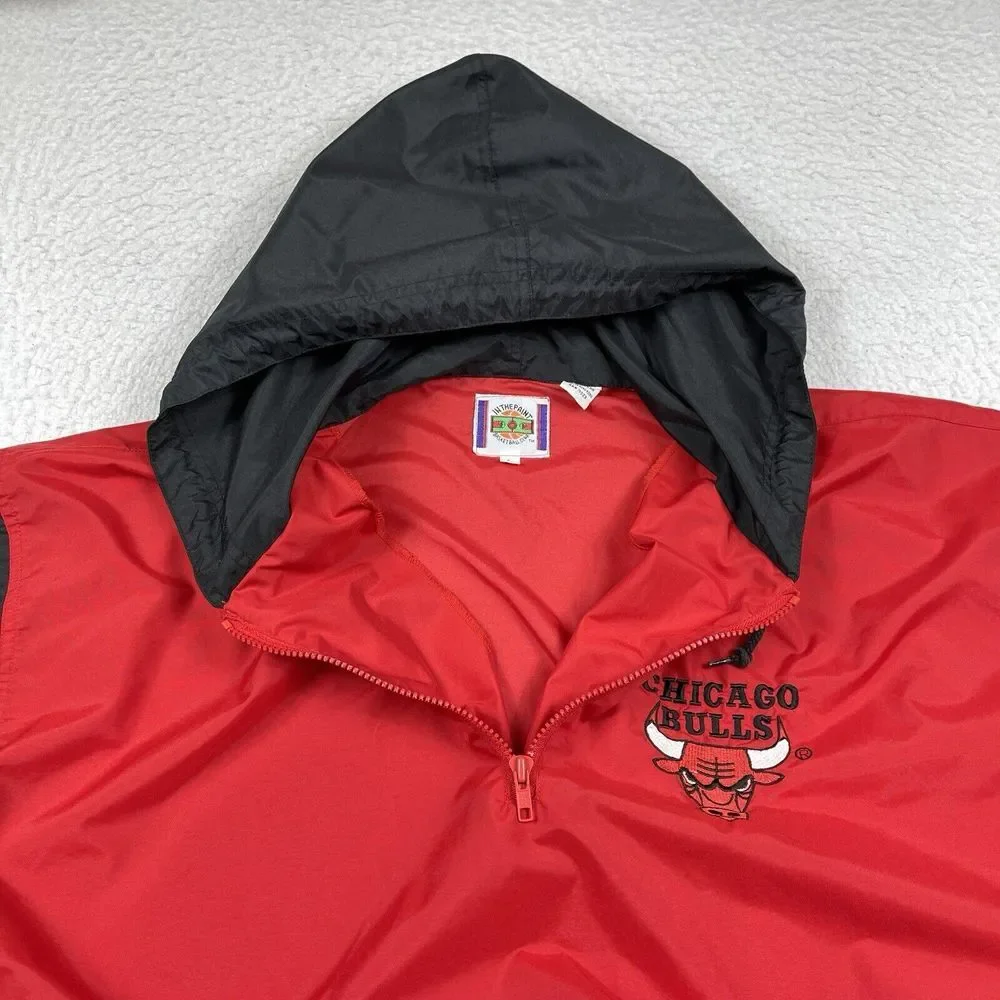 Chicago Bulls Jacket Mens Large Pullover Windbreaker Vintage NBA Basketball Coat
